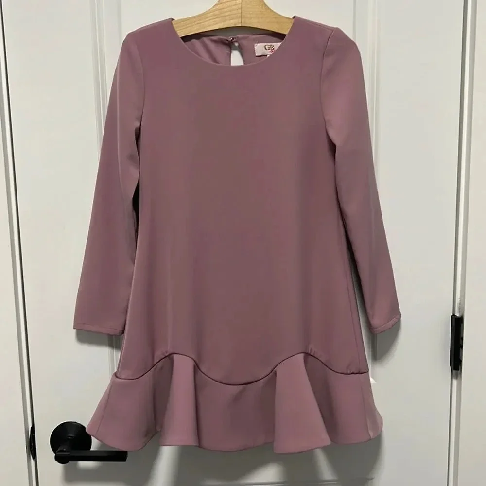 Gianni Bini Girls blush pink dress long sleeves flutter bottom size Small